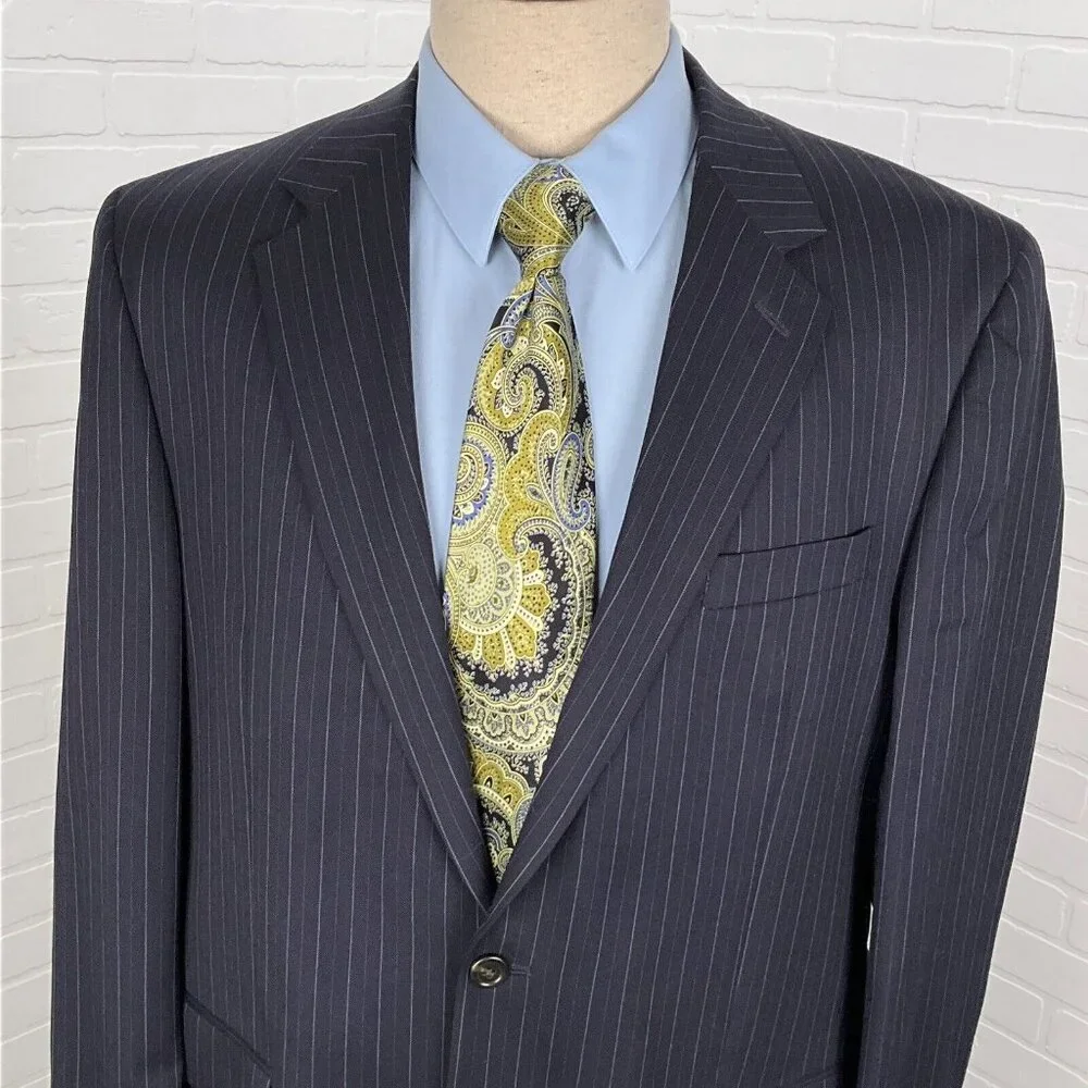 Chaps Ralph Lauren Blazer Men 44 Long Blue Pinstripe Classic Career‎ Wool Jacket